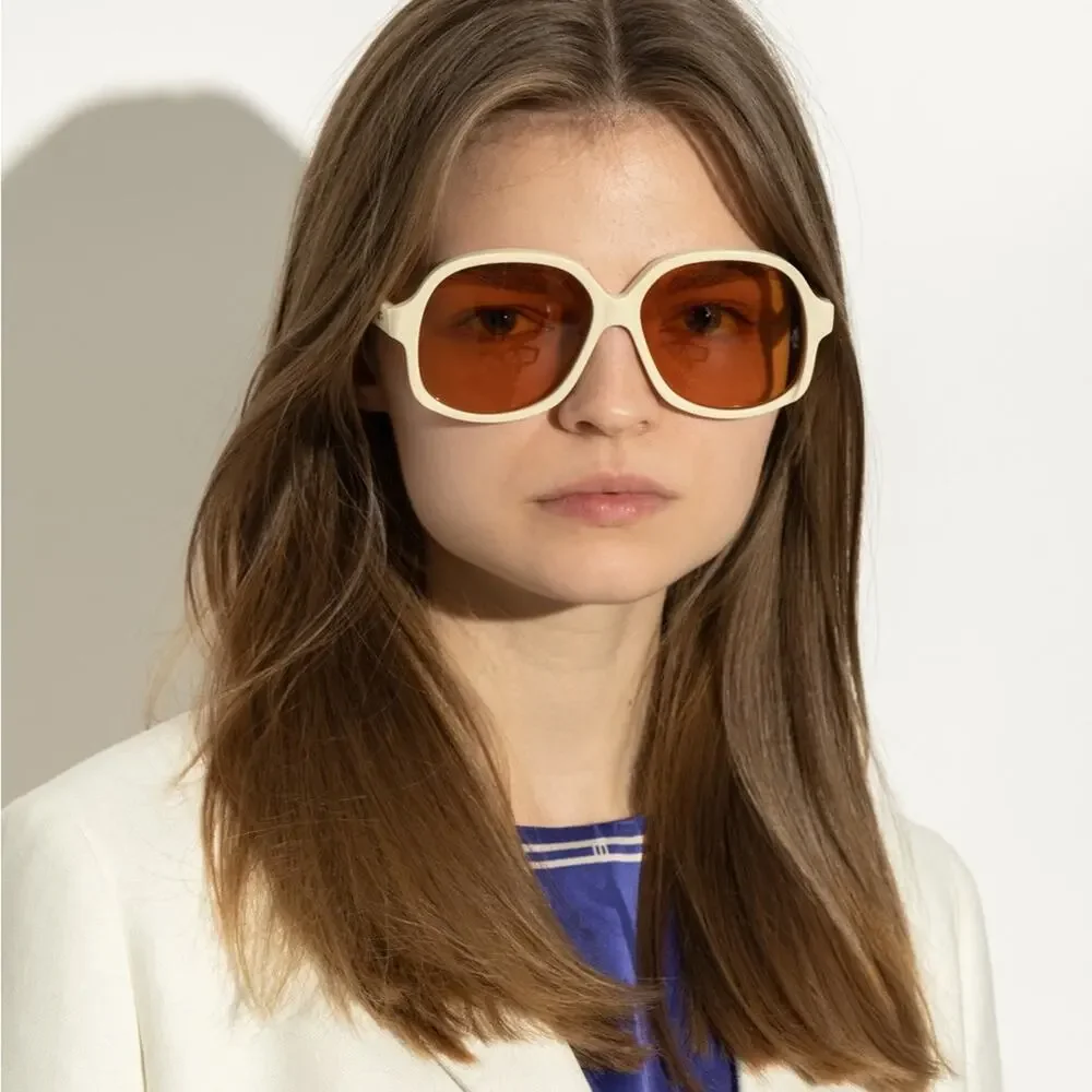 New! Valentino VLS 177C Cream Sunglasses with Orange Lenses, Authentic